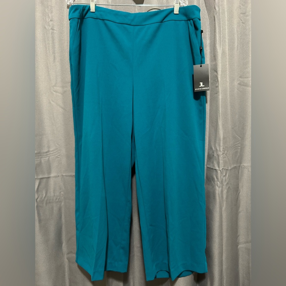 Teal Wide Leg Crop Pull-on Pants